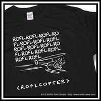 Black t-shirt with ASCII ROFLcopter art